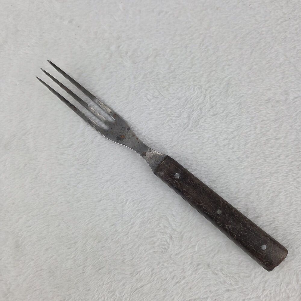 Antique 3 Tine Granny Fork Wood Handle Primitive Kitchen Utensil 7.5”